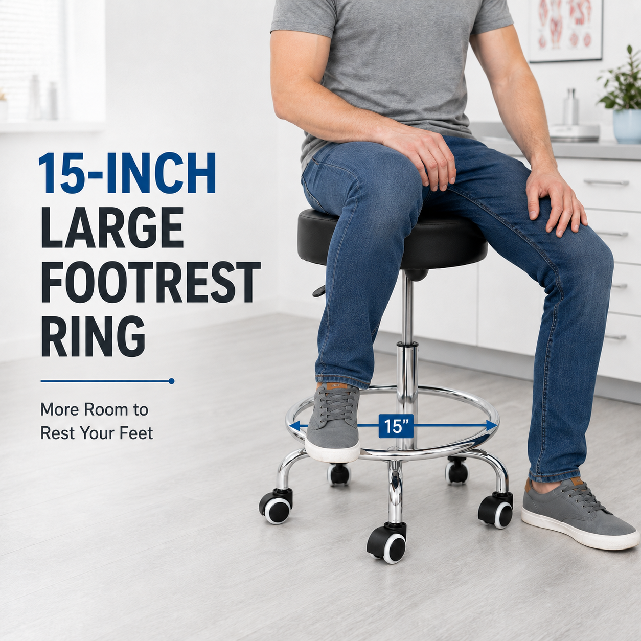 Adjustable Hydraulic Rolling Stool with Footrest β Black