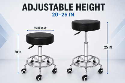 Adjustable Hydraulic Rolling Stool with Footrest – Black