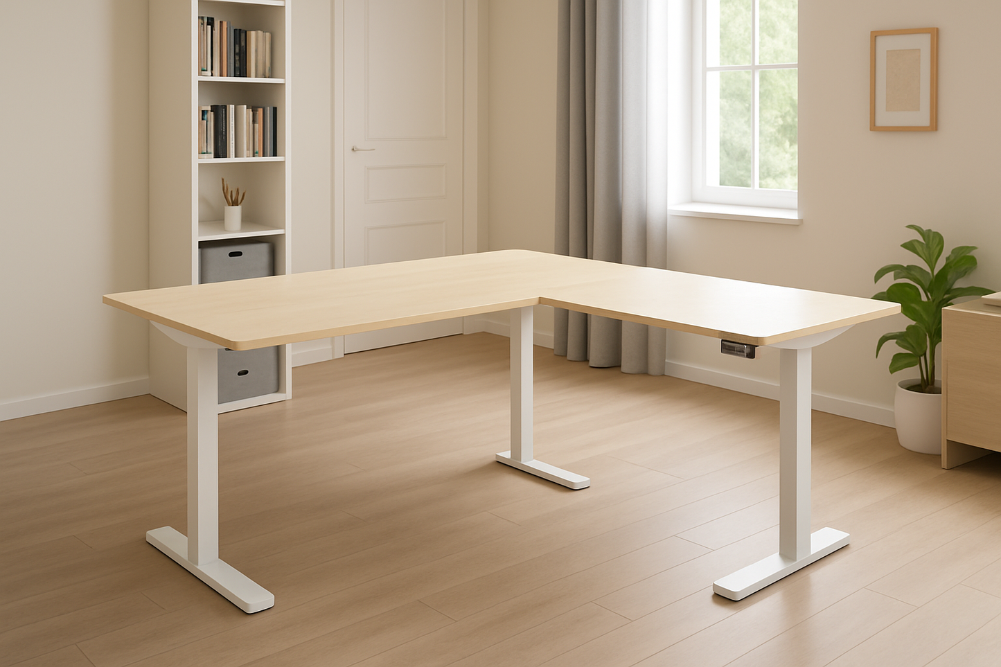 Corner Electric Standing Desk – White Maple
