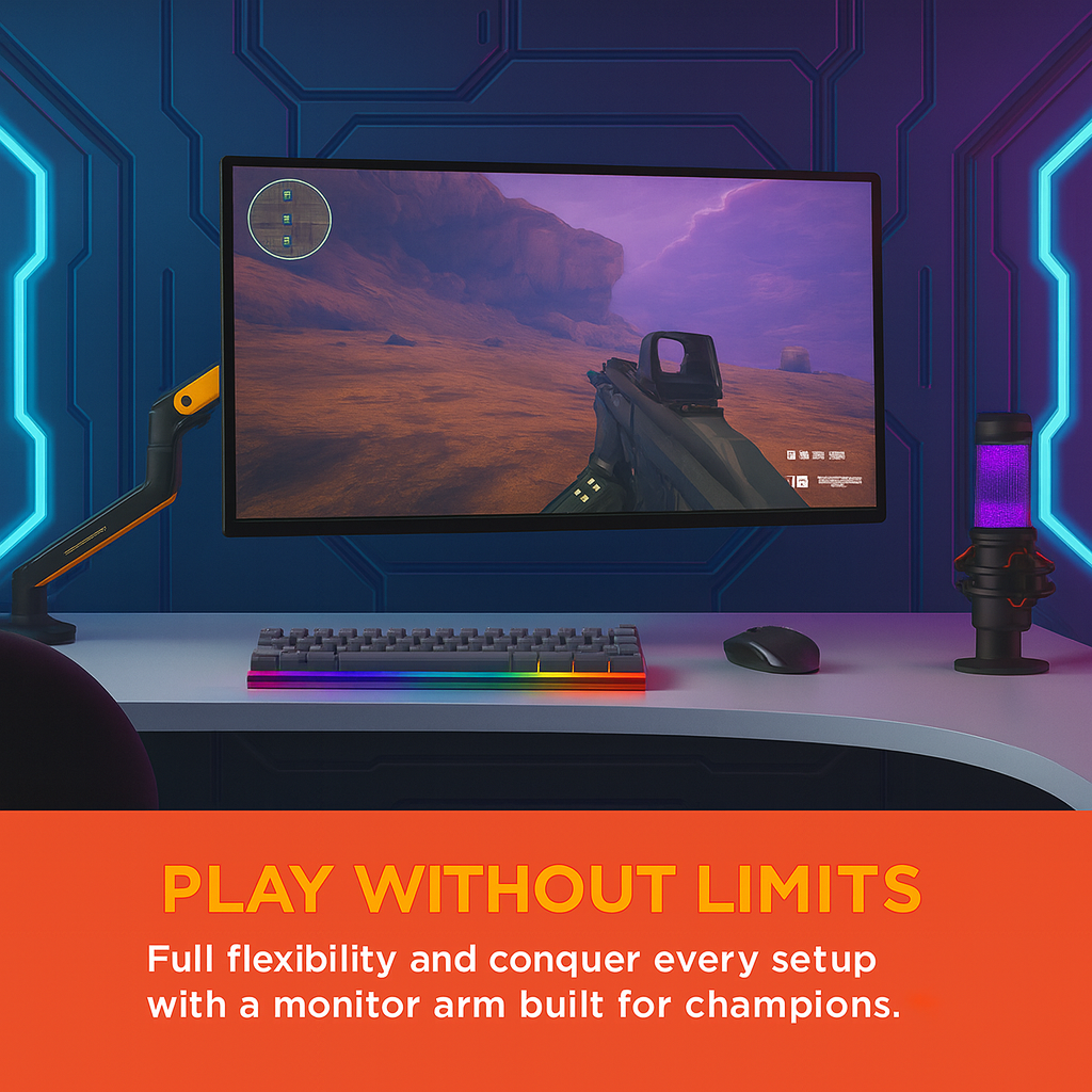 ArcadeX Single Monitor Mount, 13 to 32 Inch Gas Monitor Arm, Adjustable Stand, Vesa Mount with Clamp and Grommet Base - Fits 4.4 to 22lbs LED Computer Monitors (Black with Orange)