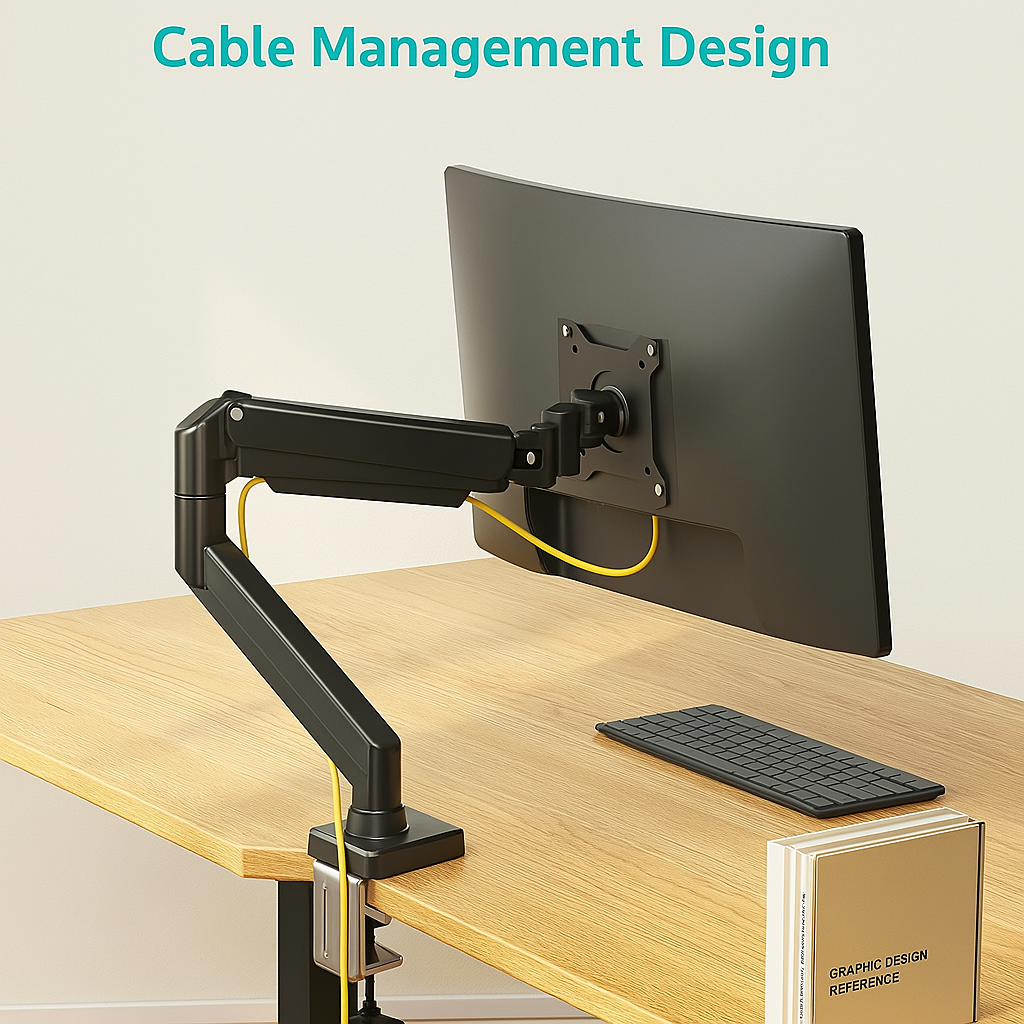 ArcadeX Single Monitor Mount, 13 to 32 Inch Gas Monitor Arm, Adjustable Stand, Vesa Mount with Clamp and Grommet Base - Fits 4.4 to 22lbs LED Computer Monitors