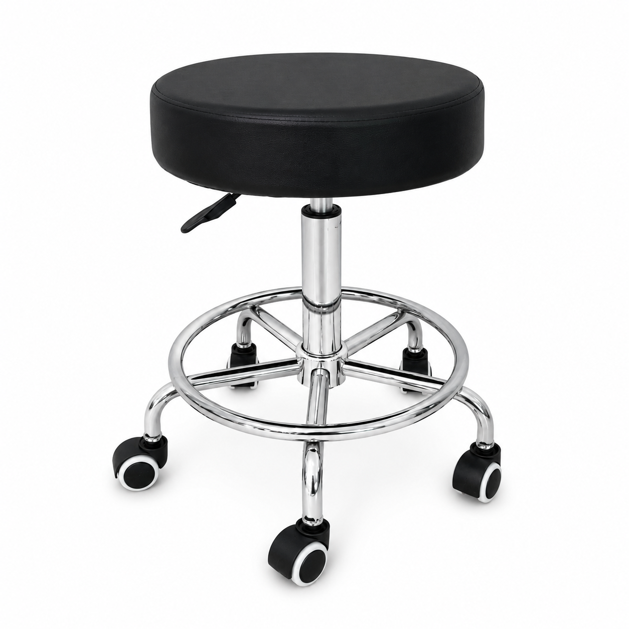 Adjustable Hydraulic Rolling Stool with Footrest – Black