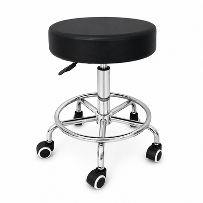 Adjustable Hydraulic Rolling Stool with Footrest – Black