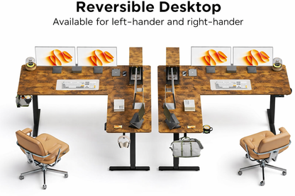 Corner Electric Standing Desk – Rustic Brown