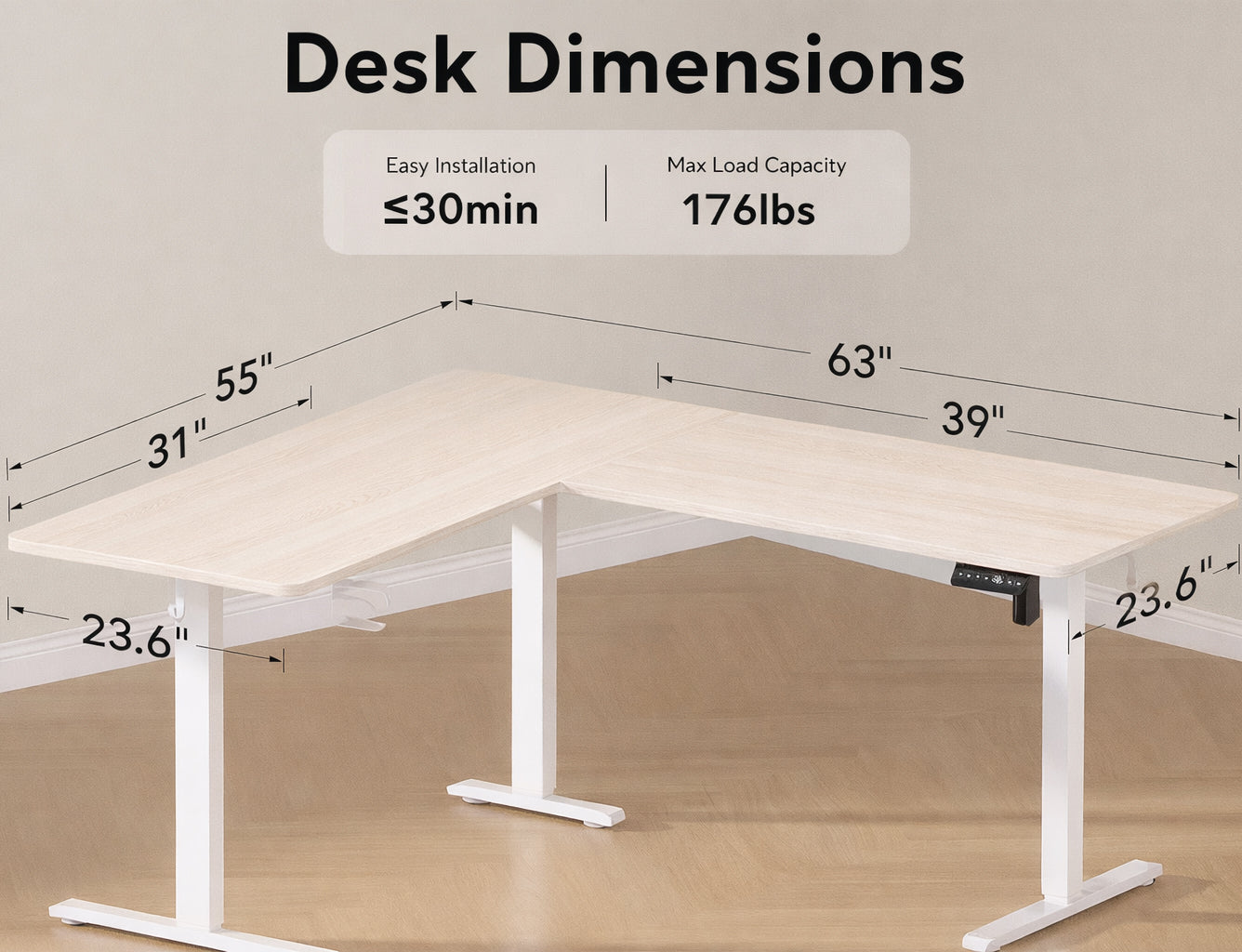 Corner Electric Standing Desk – White Maple – Arcade X
