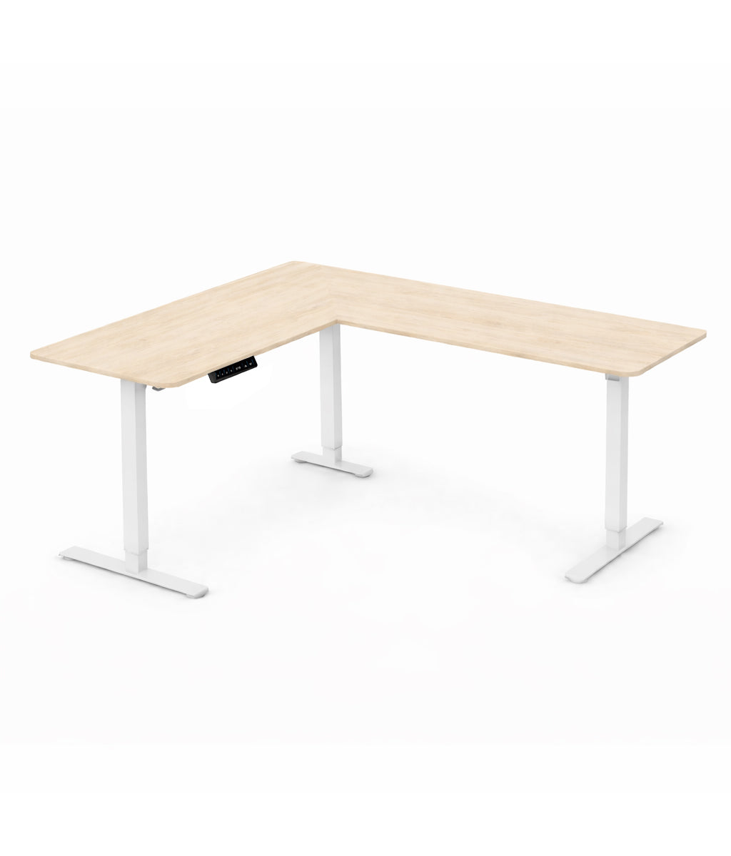 Corner Electric Standing Desk – White Maple