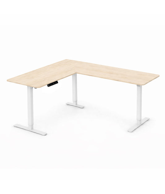 Corner Electric Standing Desk – White Maple