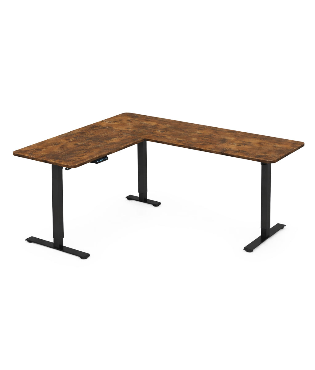 Corner Electric Standing Desk – Rustic Brown