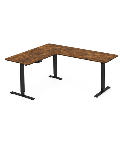 Corner Electric Standing Desk – Rustic Brown