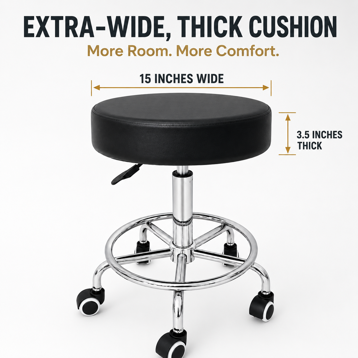 Adjustable Hydraulic Rolling Stool with Footrest – Black