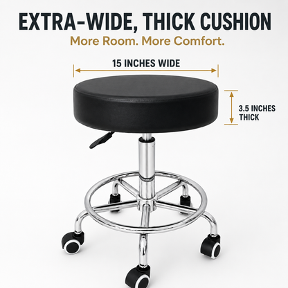 Adjustable Hydraulic Rolling Stool with Footrest – Black