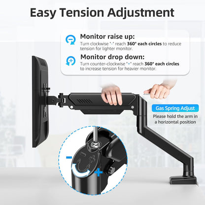Dual Monitor Arm, Gas Spring, Black